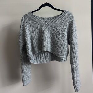 BDG Gray V-Neck Cable Knit Sweater